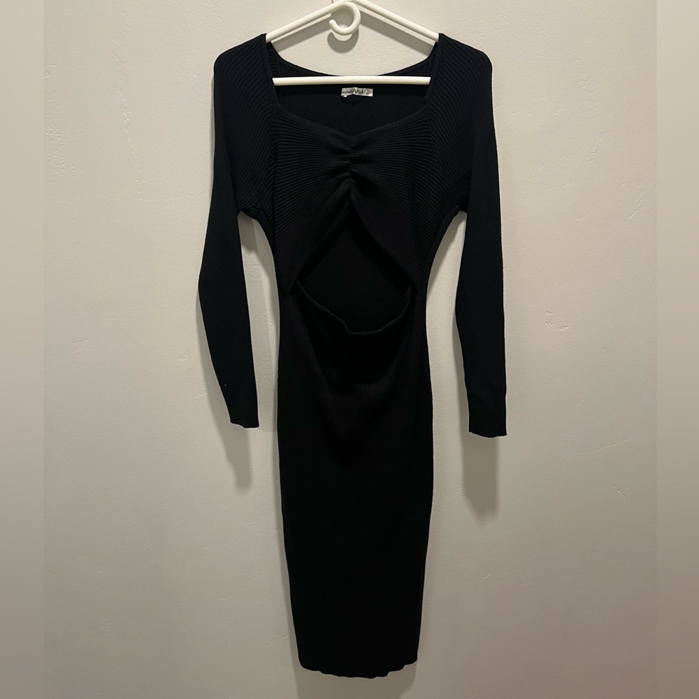 Abercrombie & Fitch Black Long Sleeve Knee-Length Bodycon Dress
